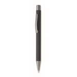Penna a scatto in alluminio riciclato con finitura gommata e inchiostro blu color nero