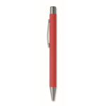 Penna a scatto in alluminio riciclato con finitura gommata e inchiostro blu color rosso seconda vista