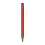 Penna a scatto in alluminio riciclato con finitura gommata e inchiostro blu color rosso quarta vista
