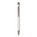 Penna a scatto in alluminio riciclato con finitura gommata e inchiostro blu color bianco quinta vista