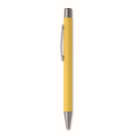 Penna a scatto in alluminio riciclato con finitura gommata e inchiostro blu color giallo seconda vista
