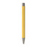 Penna a scatto in alluminio riciclato con finitura gommata e inchiostro blu color giallo quarta vista