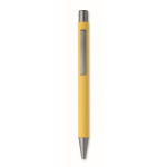 Penna a scatto in alluminio riciclato con finitura gommata e inchiostro blu color giallo quinta vista