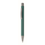 Penna a scatto in alluminio riciclato con finitura gommata e inchiostro blu color verde