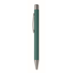 Penna a scatto in alluminio riciclato con finitura gommata e inchiostro blu color verde seconda vista