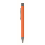 Penna a scatto in alluminio riciclato con finitura gommata e inchiostro blu color arancione seconda vista