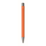 Penna a scatto in alluminio riciclato con finitura gommata e inchiostro blu color arancione quarta vista