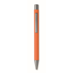 Penna a scatto in alluminio riciclato con finitura gommata e inchiostro blu color arancione quinta vista