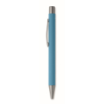 Penna a scatto in alluminio riciclato con finitura gommata e inchiostro blu color turchese seconda vista