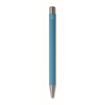 Penna a scatto in alluminio riciclato con finitura gommata e inchiostro blu color turchese quarta vista