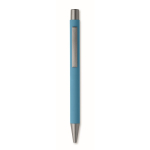 Penna a scatto in alluminio riciclato con finitura gommata e inchiostro blu color turchese quinta vista
