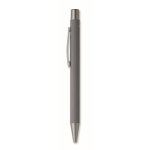 Penna a scatto in alluminio riciclato con finitura gommata e inchiostro blu color grigio scuro seconda vista