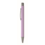 Penna a scatto in alluminio riciclato con finitura gommata e inchiostro blu color viola seconda vista