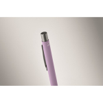 Penna a scatto in alluminio riciclato con finitura gommata e inchiostro blu color viola terza vista fotografica