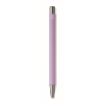 Penna a scatto in alluminio riciclato con finitura gommata e inchiostro blu color viola quarta vista