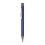 Penna a scatto in alluminio riciclato con finitura gommata e inchiostro blu color blu reale
