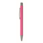 Penna a scatto in alluminio riciclato con finitura gommata e inchiostro blu color fucsia seconda vista