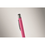 Penna a scatto in alluminio riciclato con finitura gommata e inchiostro blu color fucsia terza vista fotografica