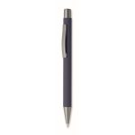 Penna a scatto in alluminio riciclato con finitura gommata e inchiostro blu color blu mare