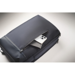 Zaino per laptop con dettagli in PU e fascia per trolley 15'' color blu sesta vista fotografica