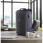 Zaino per laptop con dettagli in PU e fascia per trolley 15'' color blu vista ambiente principale