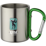 Tazza termica a doppia parete con moschettone integrato 200ml color verde vista con stampa tampografica