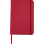 Taccuino A5 con chiusura elastica e nastro dello stesso colore, pagine puntinate color rosso seconda vista frontale