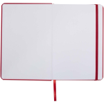 Taccuino A5 con chiusura elastica e nastro dello stesso colore, pagine puntinate color rosso terza vista frontale