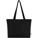 Borsa tote in cotone con cerniera e manici lunghi 320 g/m2 color nero seconda vista frontale