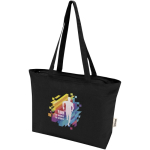 Borsa tote in cotone con cerniera e manici lunghi 320 g/m2 color nero