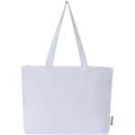 Borsa tote in cotone con cerniera e manici lunghi 320 g/m2 color bianco seconda vista frontale