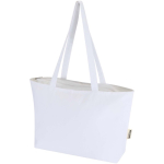 Borsa tote in cotone con cerniera e manici lunghi 320 g/m2 color bianco