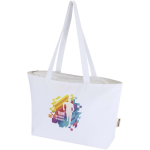 Borsa tote in cotone con cerniera e manici lunghi 320 g/m2 color bianco