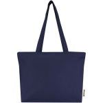 Borsa tote in cotone con cerniera e manici lunghi 320 g/m2 color blu mare seconda vista frontale