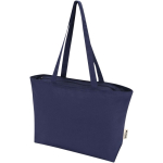 Borsa tote in cotone con cerniera e manici lunghi 320 g/m2 color blu mare