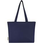Borsa tote in cotone con cerniera e manici lunghi 320 g/m2 color blu mare seconda vista posteriore