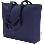 Borsa tote in cotone con cerniera e manici lunghi 320 g/m2 color blu mare seconda vista