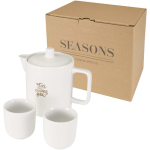 Teiera con due tazze in ceramica per il servizio del tè 600ml color bianco vista con stampa tampografica