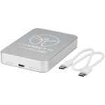 Caricatore portatile magnetico in alluminio riciclato 10.000 mAh color argento vista con logo stampato 2