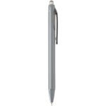 Penna a sfera in plastica riciclata a doppia iniezione con inchiostro blu color grigio seconda vista con laterale