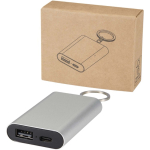 Power bank personalizzabile in alluminio riciclato con portachiavi 2.000 mAh color argento