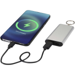 Power bank personalizzabile in alluminio riciclato con portachiavi 2.000 mAh color argento terza vista