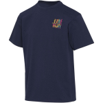 T-shirt oversize in cotone biologico con grammatura 260 g/m2 Elevate color blu mare vista con stampa serigrafica