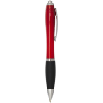 Penna a scatto in plastica riciclata con impugnatura morbida e inchiostro nero color rosso seconda vista con laterale