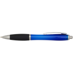 Penna a scatto in plastica riciclata con impugnatura morbida e inchiostro nero color blu reale seconda vista frontale