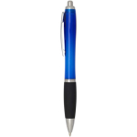 Penna a scatto in plastica riciclata con impugnatura morbida e inchiostro nero color blu reale vista laterale