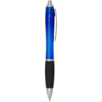 Penna a scatto in plastica riciclata con impugnatura morbida e inchiostro nero color blu reale seconda vista con laterale