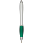 Penna a sfera in plastica riciclata a scatto con impugnatura morbida, inchiostro nero color verde seconda vista posteriore
