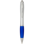 Penna a sfera in plastica riciclata a scatto con impugnatura morbida, inchiostro nero color blu reale
