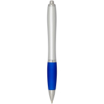 Penna a sfera in plastica riciclata a scatto con impugnatura morbida, inchiostro nero color blu reale seconda vista posteriore
